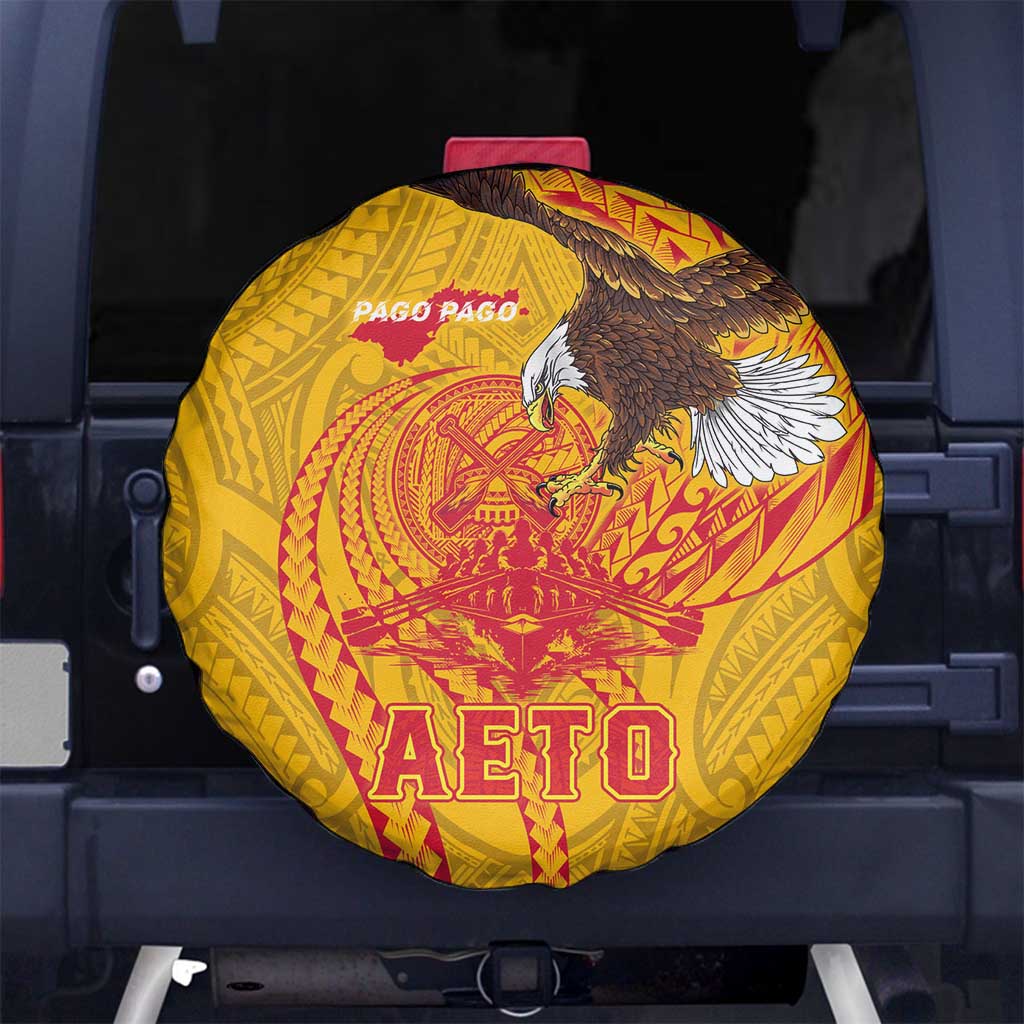 American Samoa Fautasi Race Spare Tire Cover Aeto Pago Pago with Eagle Samoan Tribal Patterns