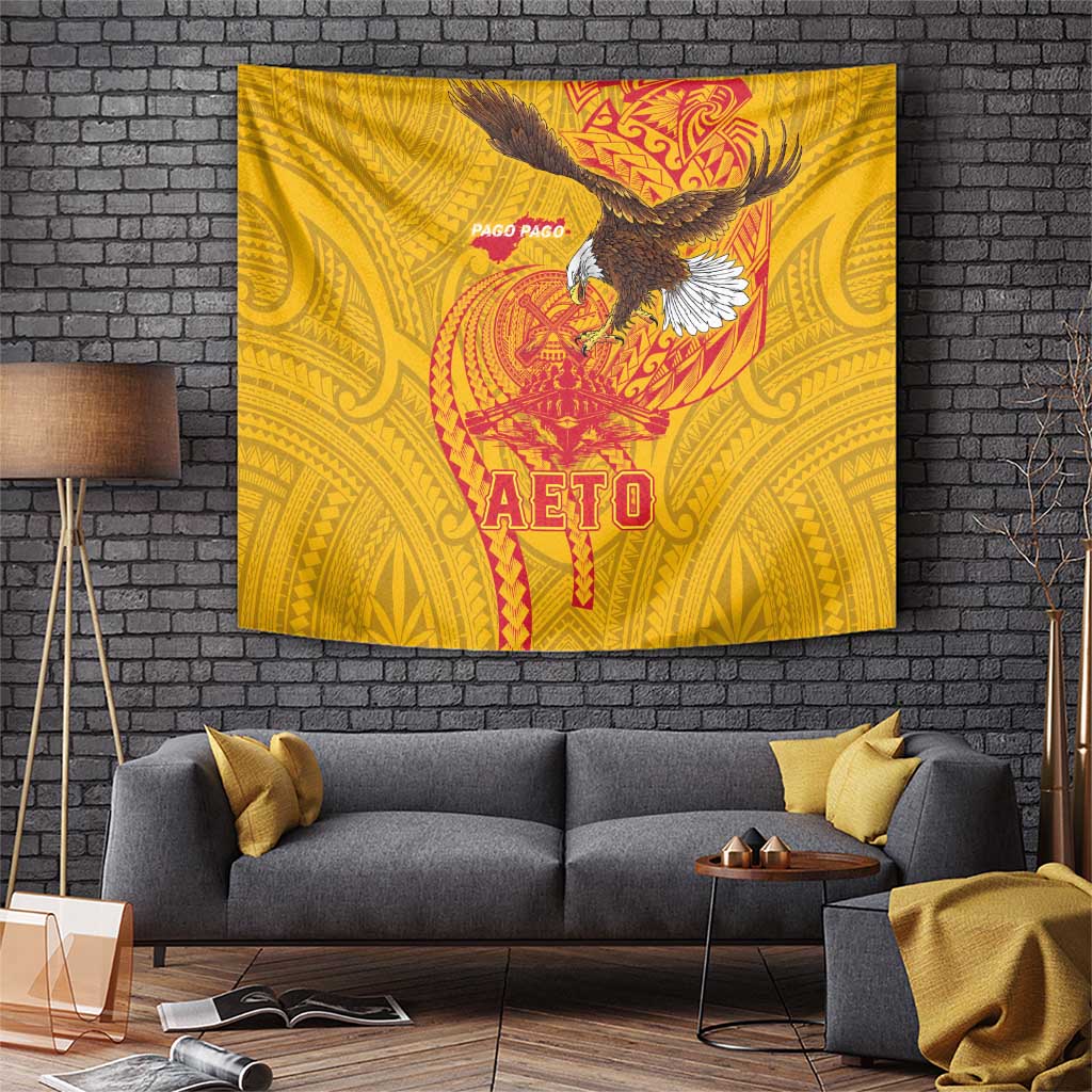 American Samoa Fautasi Race Tapestry Aeto Pago Pago with Eagle Samoan Tribal Patterns LT03 Multicolor - Polynesian Pride