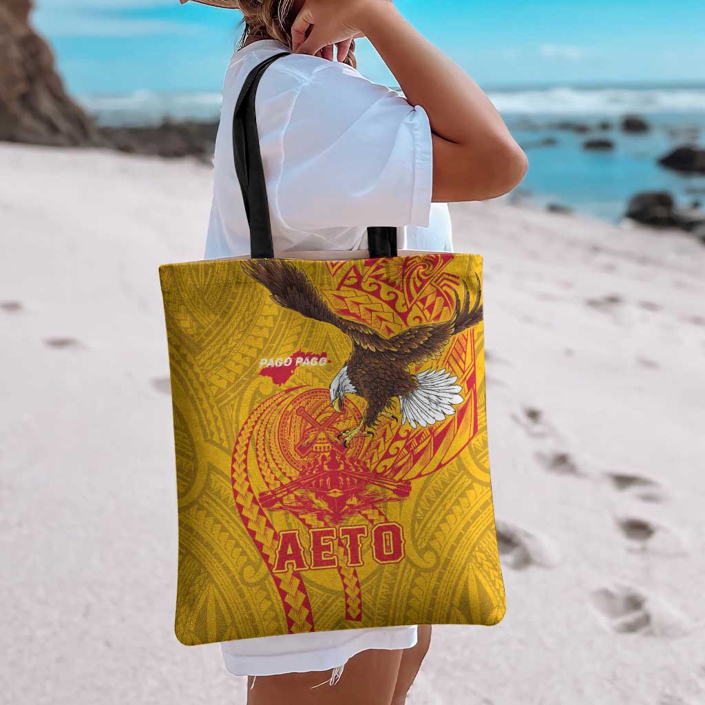American Samoa Fautasi Race Tote Bag Aeto Pago Pago with Eagle Samoan Tribal Patterns LT03 - Polynesian Pride