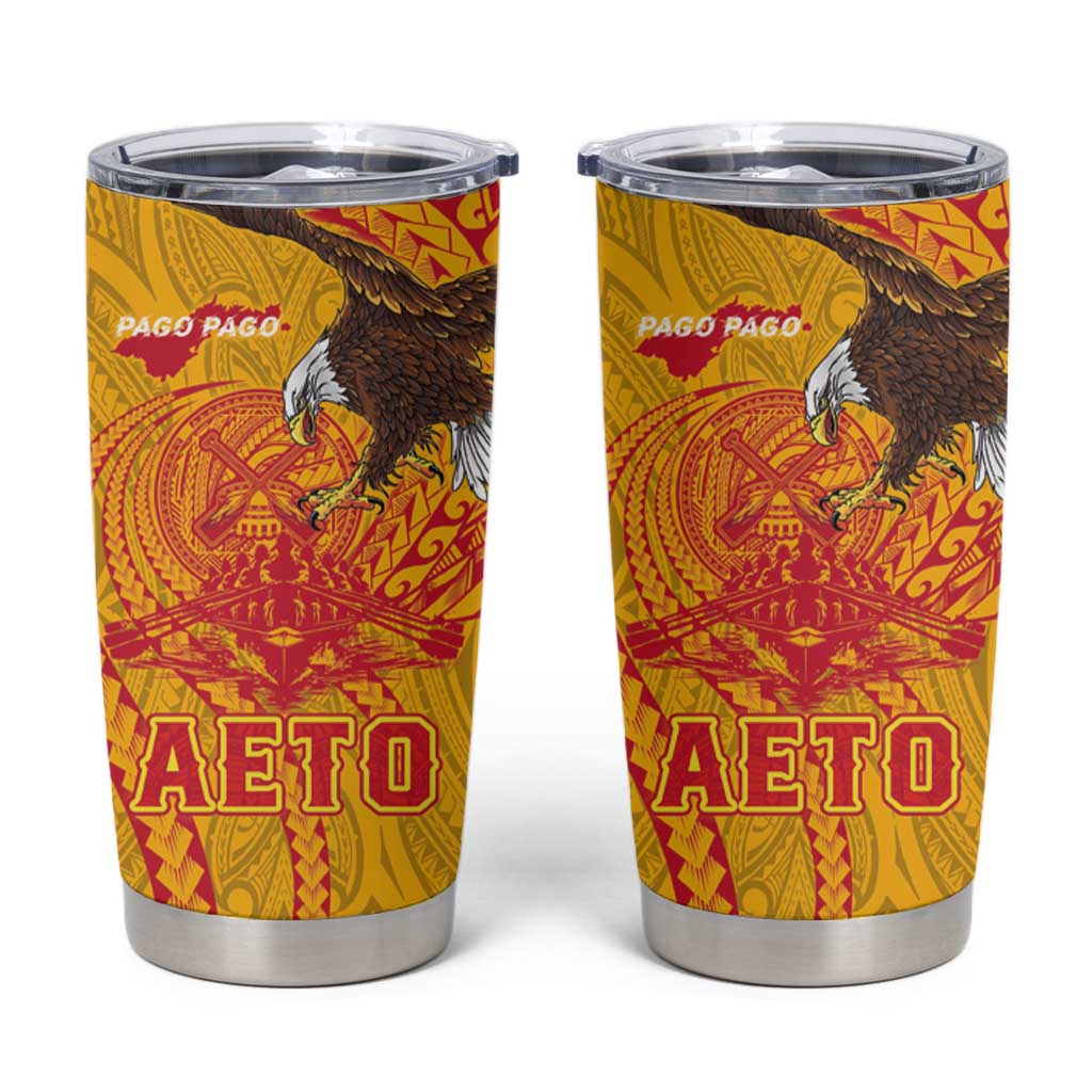 American Samoa Fautasi Race Tumbler Cup Aeto Pago Pago with Eagle Samoan Tribal Patterns LT03 Multicolor - Polynesian Pride