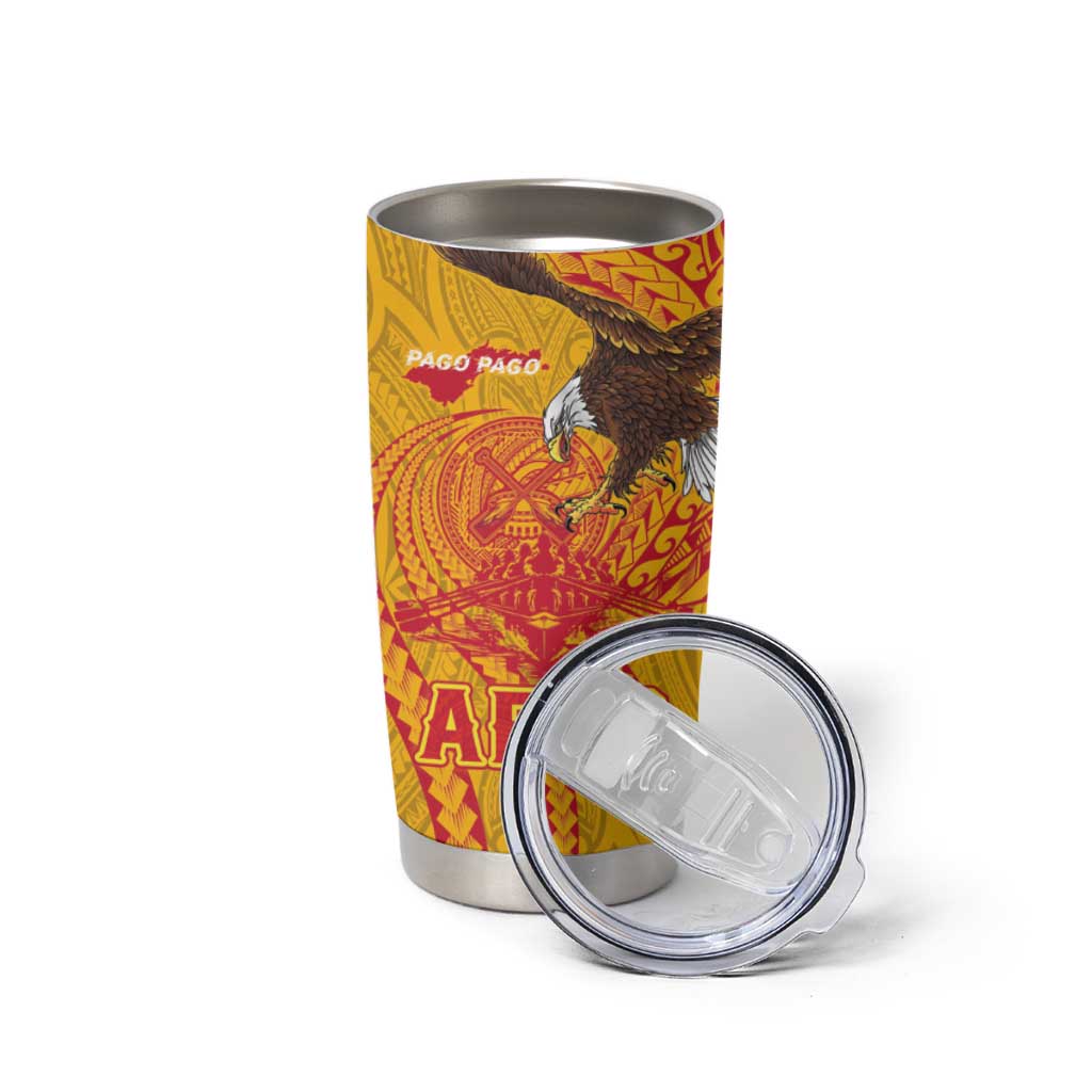 American Samoa Fautasi Race Tumbler Cup Aeto Pago Pago with Eagle Samoan Tribal Patterns LT03 - Polynesian Pride