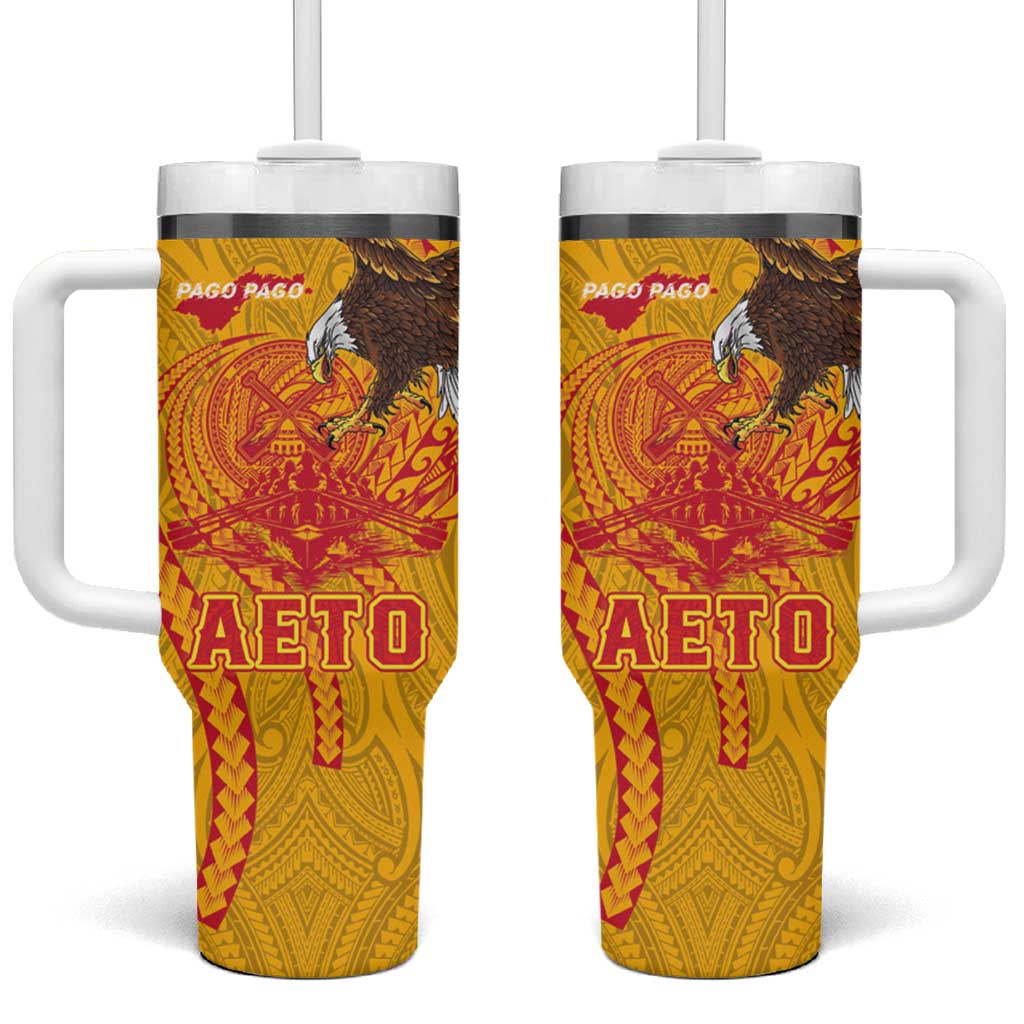American Samoa Fautasi Race Tumbler With Handle Aeto Pago Pago with Eagle Samoan Tribal Patterns LT03 One Size: 40 oz Multicolor - Polynesian Pride