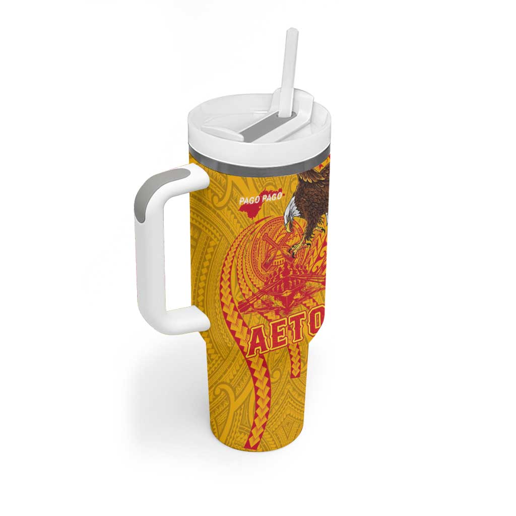 American Samoa Fautasi Race Tumbler With Handle Aeto Pago Pago with Eagle Samoan Tribal Patterns LT03 - Polynesian Pride