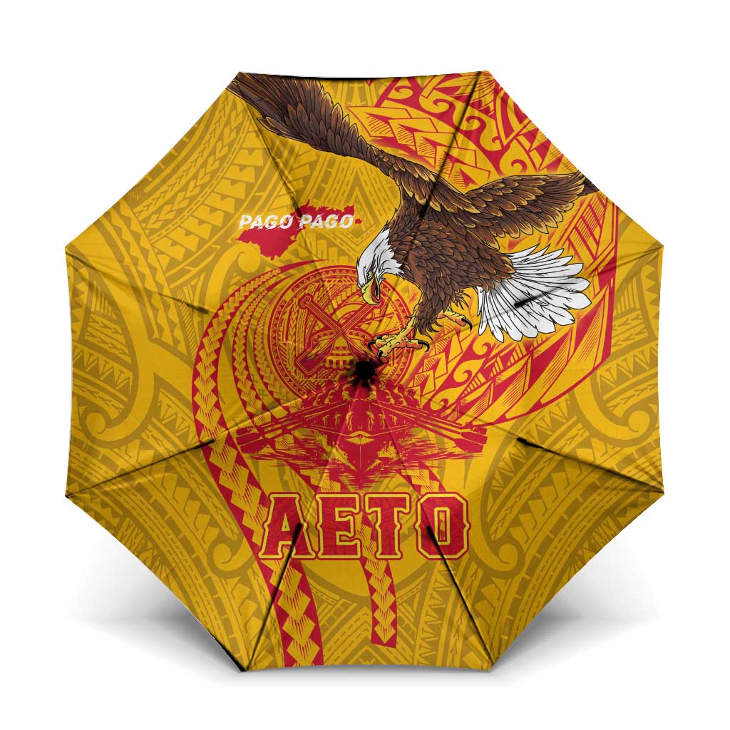American Samoa Fautasi Race Umbrella Aeto Pago Pago with Eagle Samoan Tribal Patterns LT03 One Size Folded 11.42 inch Opened Diameter 37.4 inch Multicolor - Polynesian Pride
