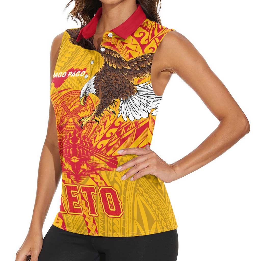 Personalized American Samoa Fautasi Race Women Sleeveless Polo Shirt Aeto Pago Pago with Eagle Samoan Tribal Patterns LT03 - Polynesian Pride