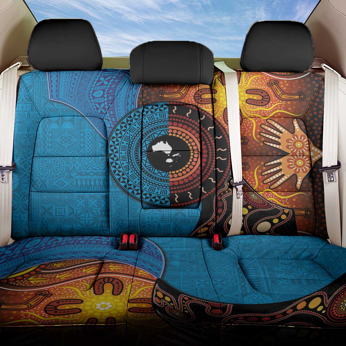 Fiji and Australia Together Back Car Seat Cover Tapa Tribal Tattoo mix Aboriginal Pattern