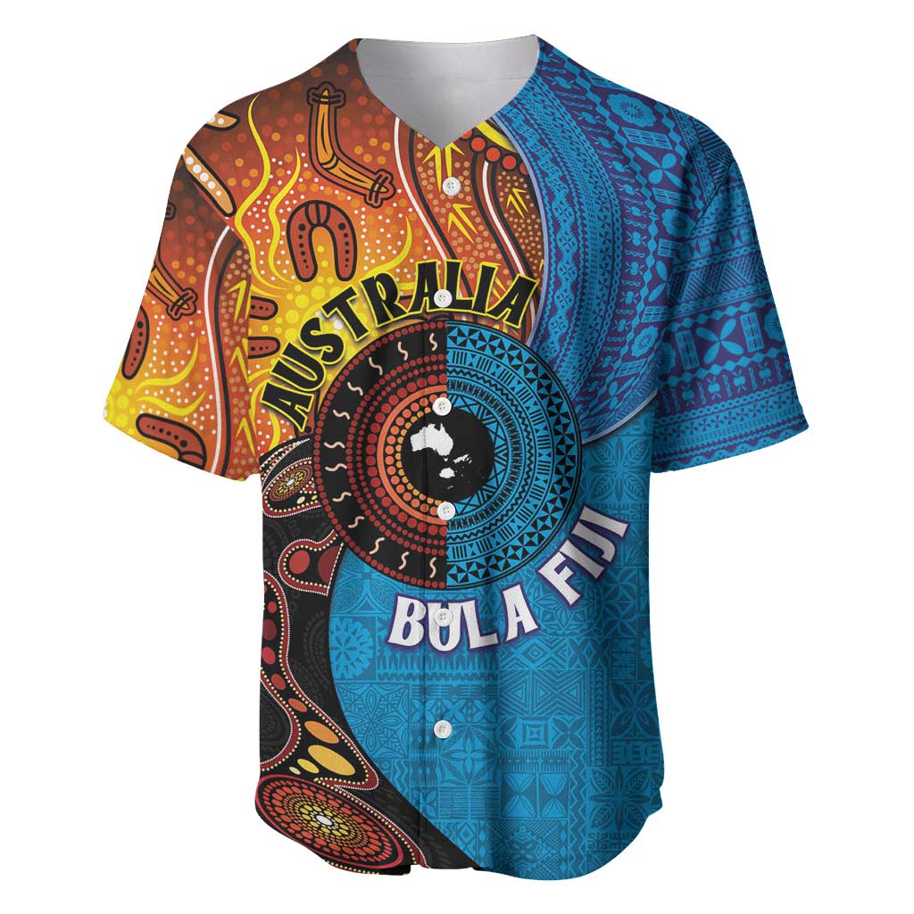 Fiji and Australia Together Baseball Jersey Tapa Tribal Tattoo mix Aboriginal Pattern