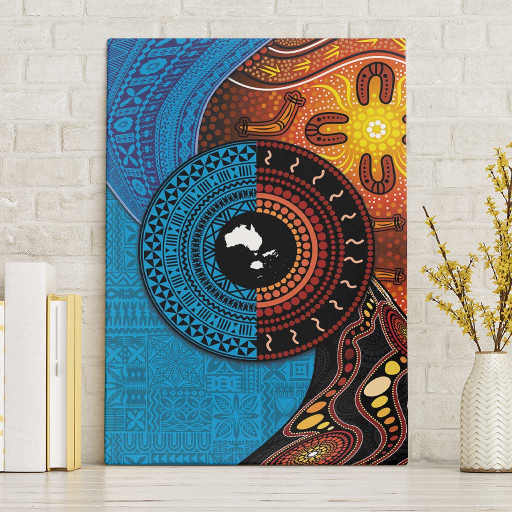 Fiji and Australia Together Canvas Wall Art Tapa Tribal Tattoo mix Aboriginal Pattern
