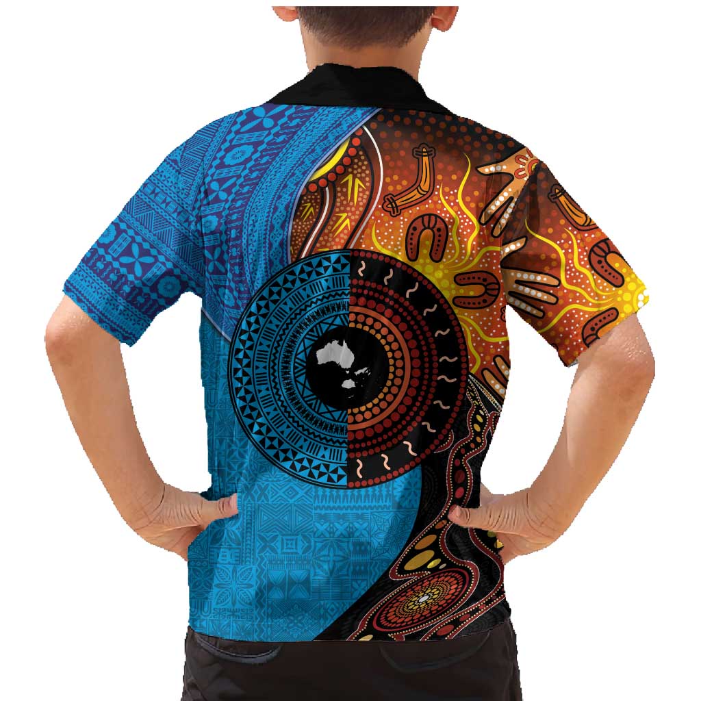 Fiji and Australia Together Family Matching Mermaid Dress and Hawaiian Shirt Tapa Tribal Tattoo mix Aboriginal Pattern