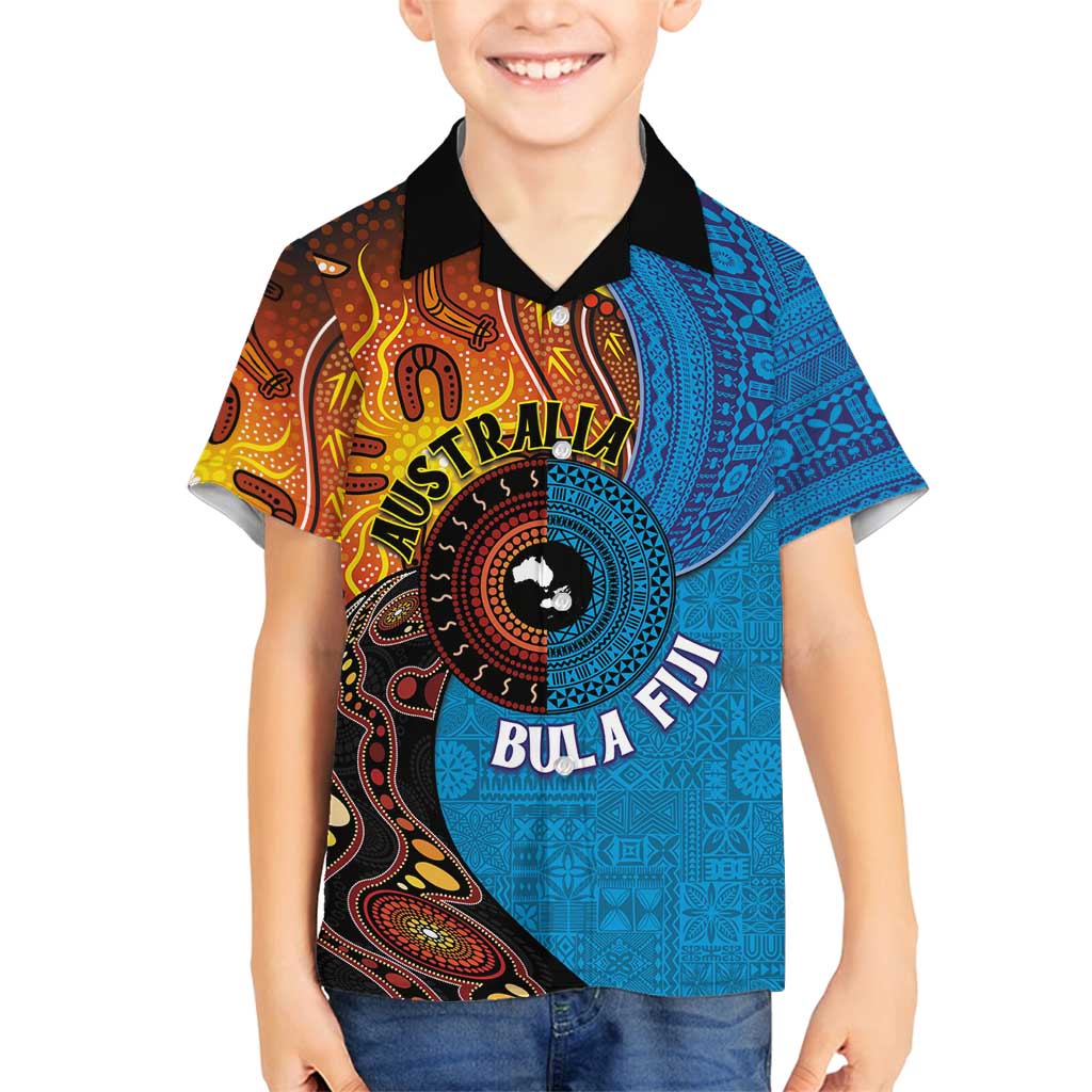 Fiji and Australia Together Family Matching Off Shoulder Maxi Dress and Hawaiian Shirt Tapa Tribal Tattoo mix Aboriginal Pattern