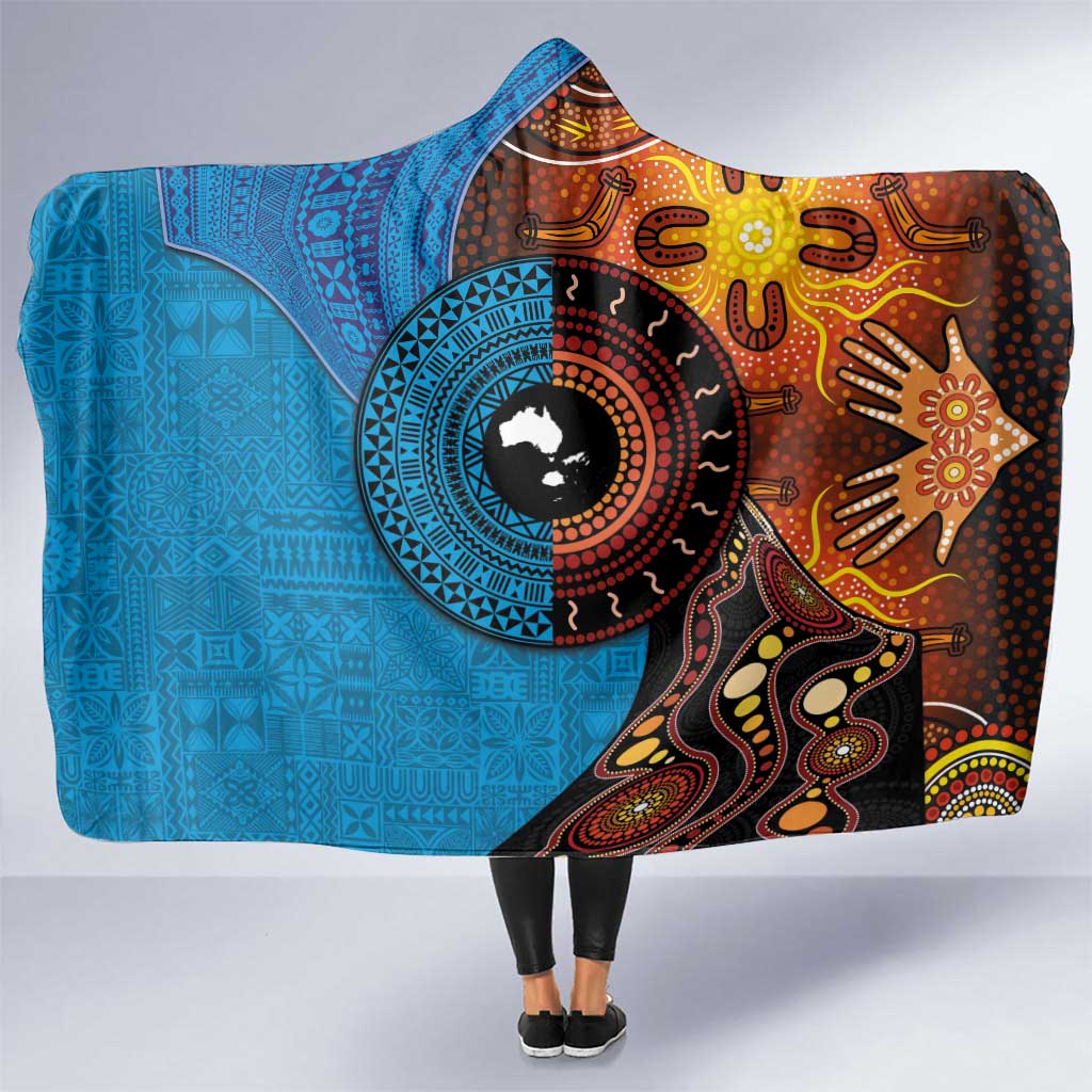 Fiji and Australia Together Hooded Blanket Tapa Tribal Tattoo mix Aboriginal Pattern