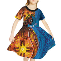 Fiji and Australia Together Kid Short Sleeve Dress Tapa Tribal Tattoo mix Aboriginal Pattern
