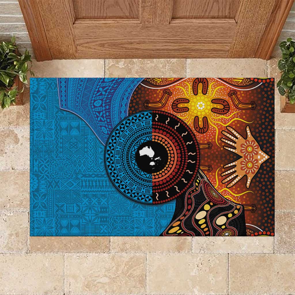 Fiji and Australia Together Rubber Doormat Tapa Tribal Tattoo mix Aboriginal Pattern
