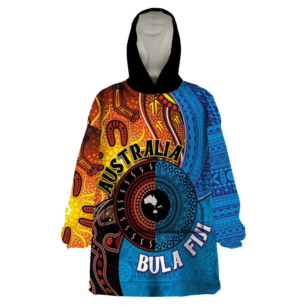 Fiji and Australia Together Wearable Blanket Hoodie Tapa Tribal Tattoo mix Aboriginal Pattern