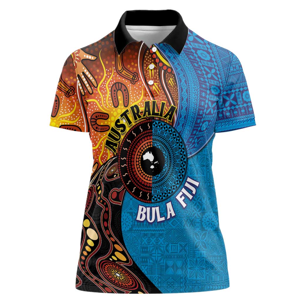 Fiji and Australia Together Women Polo Shirt Tapa Tribal Tattoo mix Aboriginal Pattern