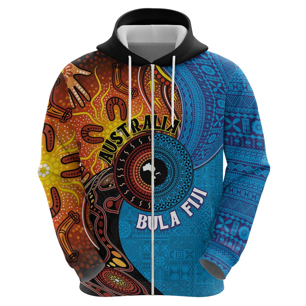 Fiji and Australia Together Zip Hoodie Tapa Tribal Tattoo mix Aboriginal Pattern