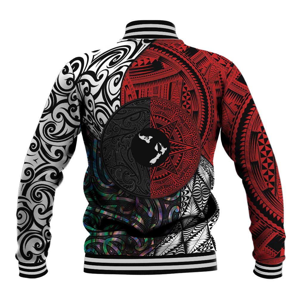 Tonga and New Zealand Together Baseball Jacket Tongan Kupesi Ngatu Tattoo and Maori Paua Shell Pattern LT03 - Polynesian Pride