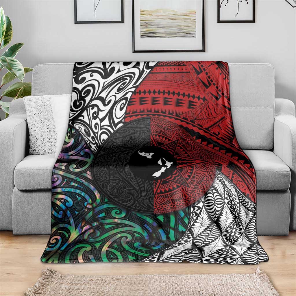 Tonga and New Zealand Together Blanket Tongan Kupesi Ngatu Tattoo and Maori Paua Shell Pattern LT03 - Polynesian Pride