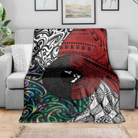 Tonga and New Zealand Together Blanket Tongan Kupesi Ngatu Tattoo and Maori Paua Shell Pattern LT03 - Polynesian Pride