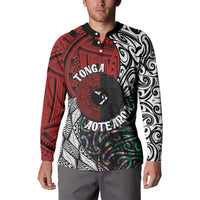 Tonga and New Zealand Together Button Sweatshirt Tongan Kupesi Ngatu Tattoo and Maori Paua Shell Pattern LT03 - Polynesian Pride