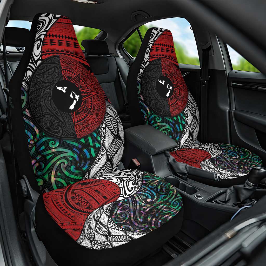 Tonga and New Zealand Together Car Seat Cover Tongan Kupesi Ngatu Tattoo and Maori Paua Shell Pattern