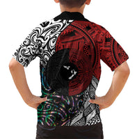 Tonga and New Zealand Together Family Matching Short Sleeve Bodycon Dress and Hawaiian Shirt Tongan Kupesi Ngatu Tattoo and Maori Paua Shell Pattern