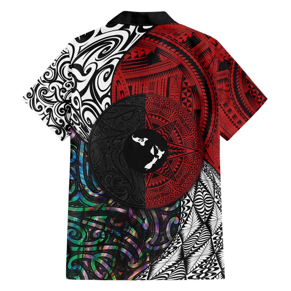 Tonga and New Zealand Together Family Matching Short Sleeve Bodycon Dress and Hawaiian Shirt Tongan Kupesi Ngatu Tattoo and Maori Paua Shell Pattern