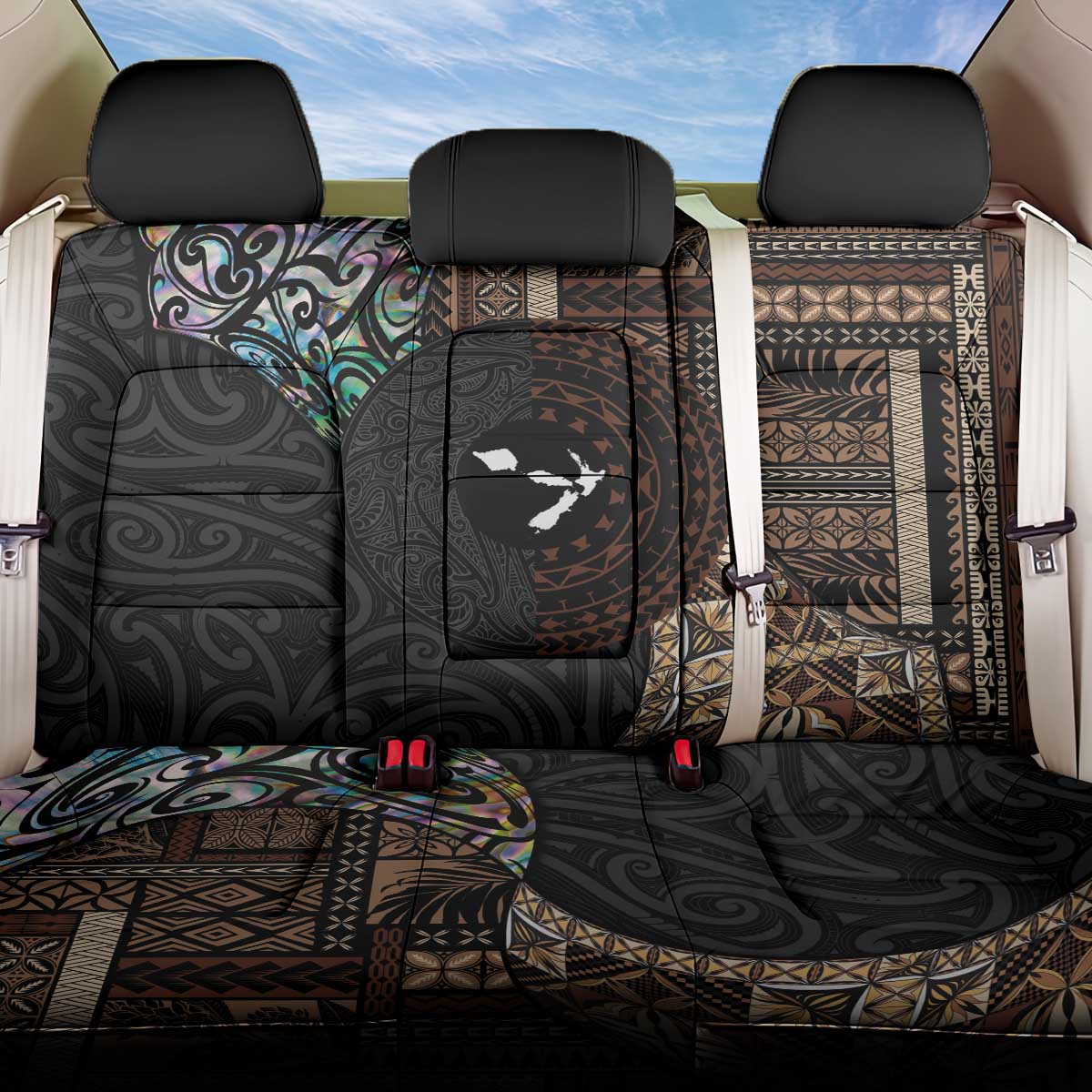 Samoa and New Zealand Together Back Car Seat Cover Siapo Motif and Maori Paua Shell Pattern
