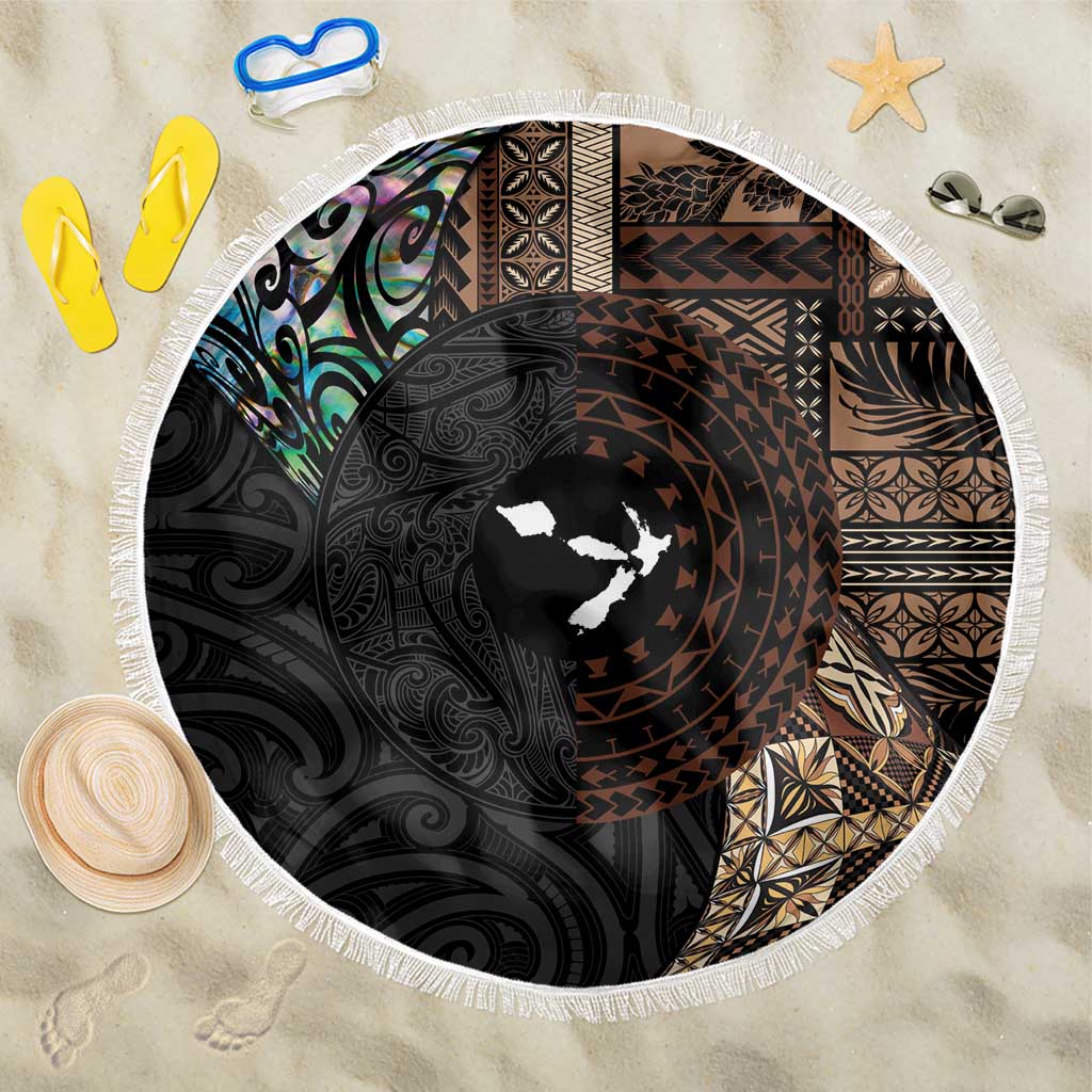 Samoa and New Zealand Together Beach Blanket Siapo Motif and Maori Paua Shell Pattern