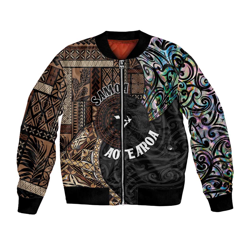 Samoa and New Zealand Together Bomber Jacket Siapo Motif and Maori Paua Shell Pattern