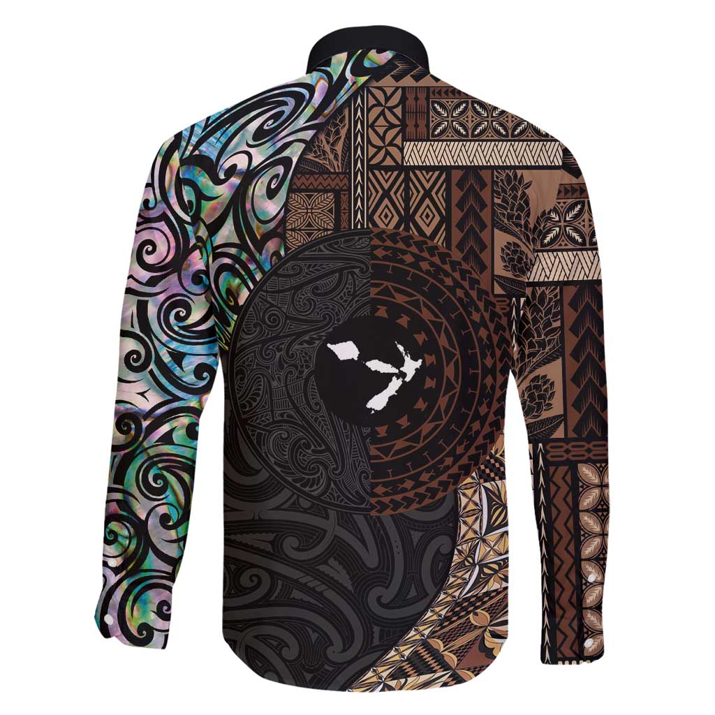 Samoa and New Zealand Together Family Matching Off Shoulder Maxi Dress and Hawaiian Shirt Siapo Motif and Maori Paua Shell Pattern