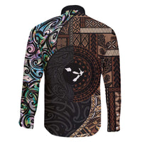 Samoa and New Zealand Together Family Matching Off Shoulder Short Dress and Hawaiian Shirt Siapo Motif and Maori Paua Shell Pattern