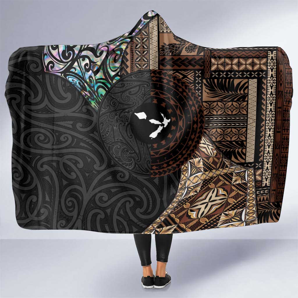 Samoa and New Zealand Together Hooded Blanket Siapo Motif and Maori Paua Shell Pattern