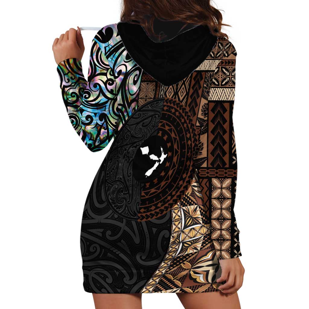Samoa and New Zealand Together Hoodie Dress Siapo Motif and Maori Paua Shell Pattern