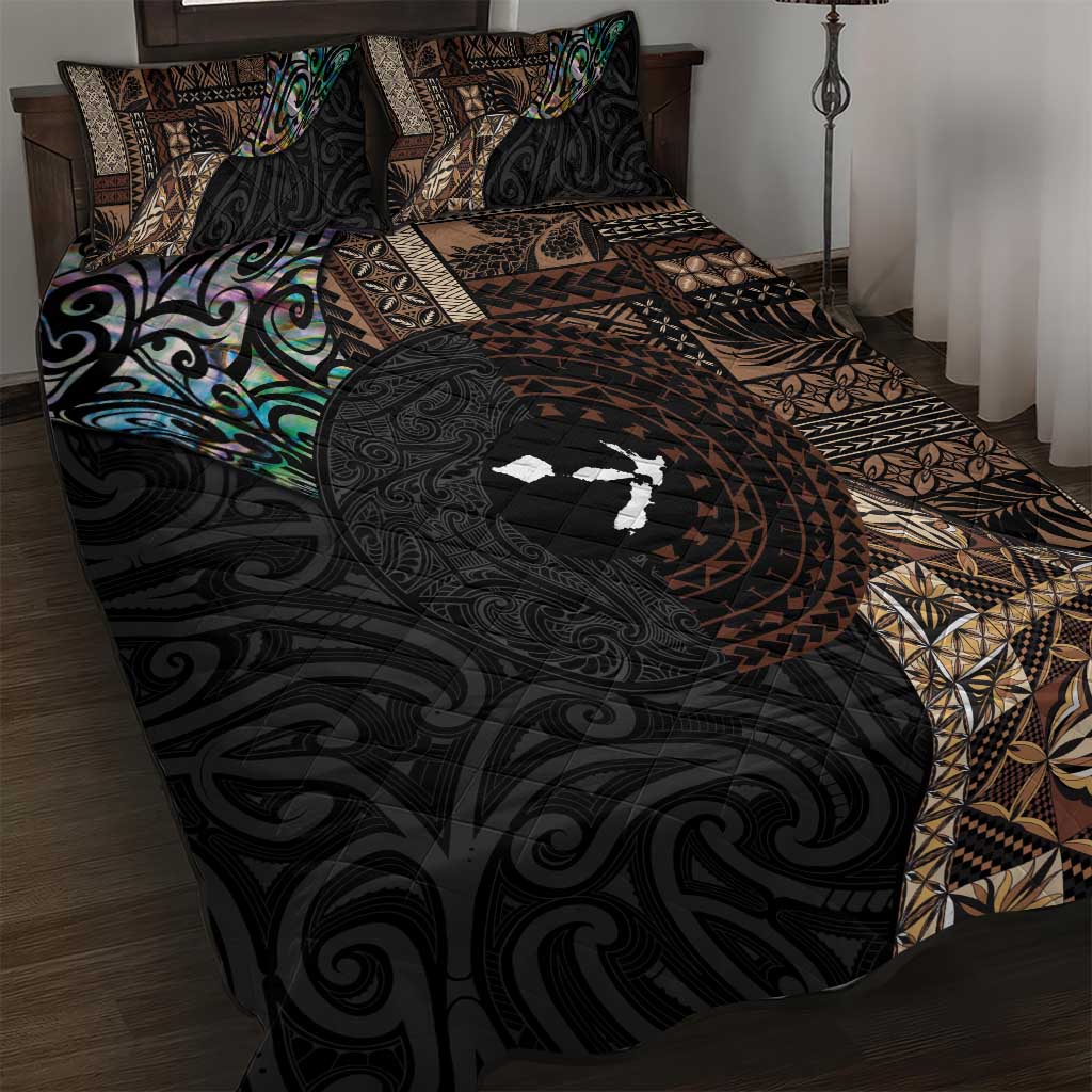 Samoa and New Zealand Together Quilt Bed Set Siapo Motif and Maori Paua Shell Pattern