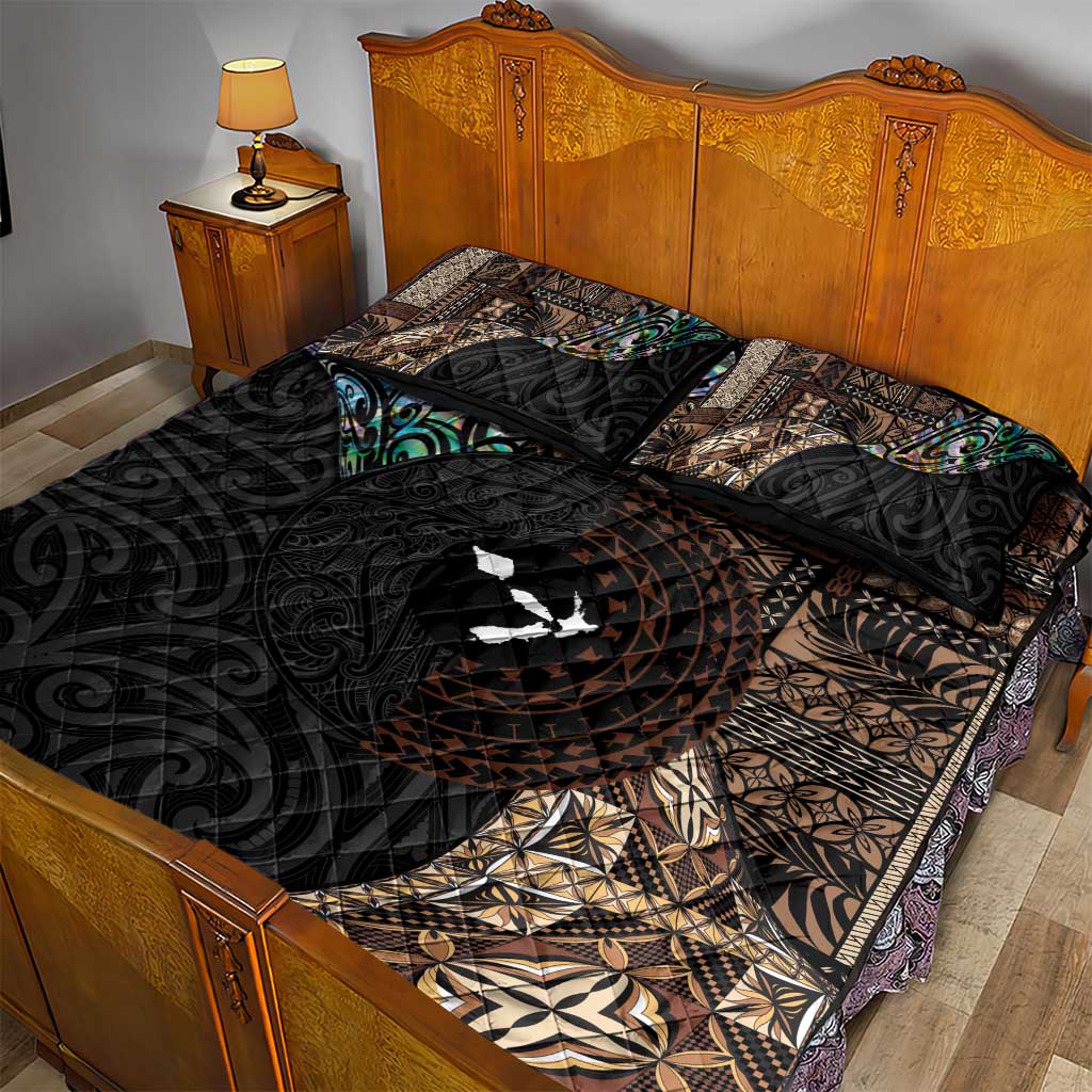 Samoa and New Zealand Together Quilt Bed Set Siapo Motif and Maori Paua Shell Pattern