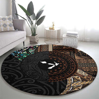 Samoa and New Zealand Together Round Carpet Siapo Motif and Maori Paua Shell Pattern