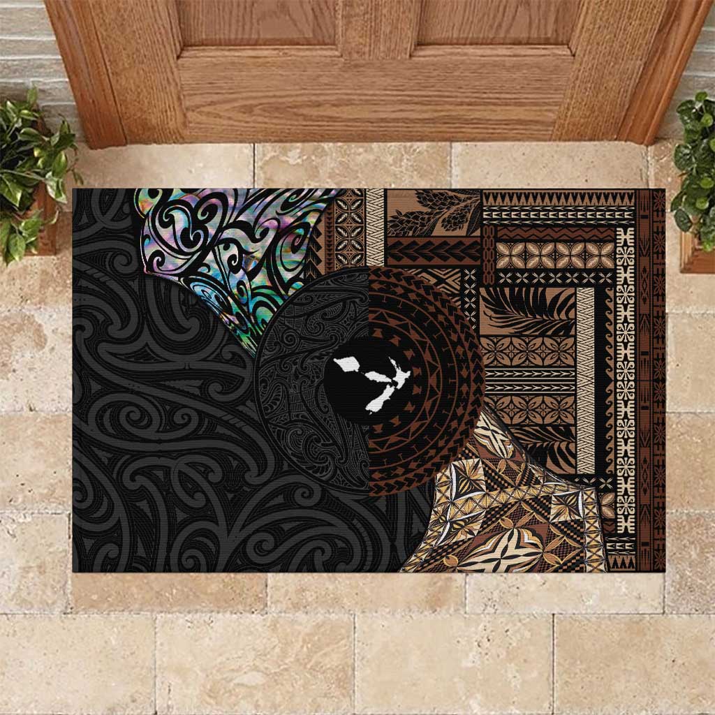 Samoa and New Zealand Together Rubber Doormat Siapo Motif and Maori Paua Shell Pattern