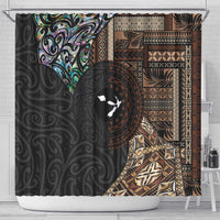 Samoa and New Zealand Together Shower Curtain Siapo Motif and Maori Paua Shell Pattern