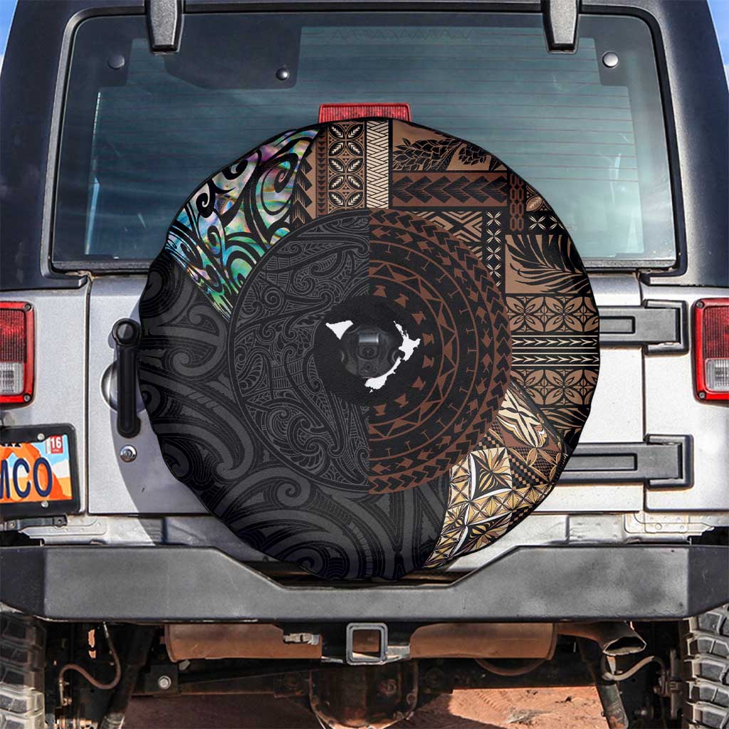 Samoa and New Zealand Together Spare Tire Cover Siapo Motif and Maori Paua Shell Pattern