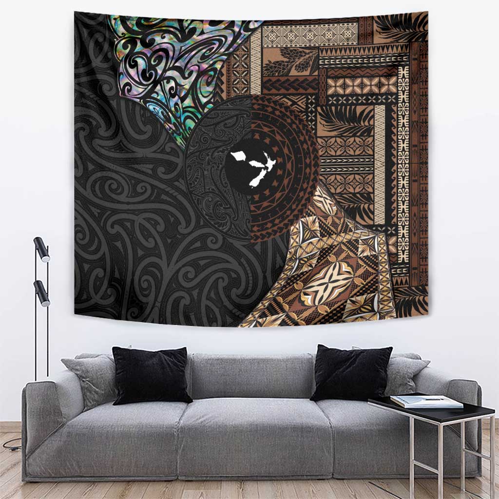 Samoa and New Zealand Together Tapestry Siapo Motif and Maori Paua Shell Pattern