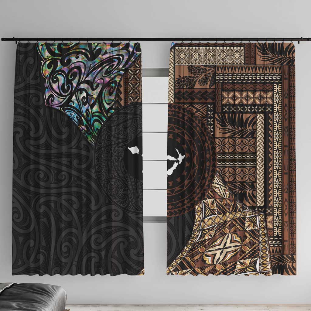 Samoa and New Zealand Together Window Curtain Siapo Motif and Maori Paua Shell Pattern