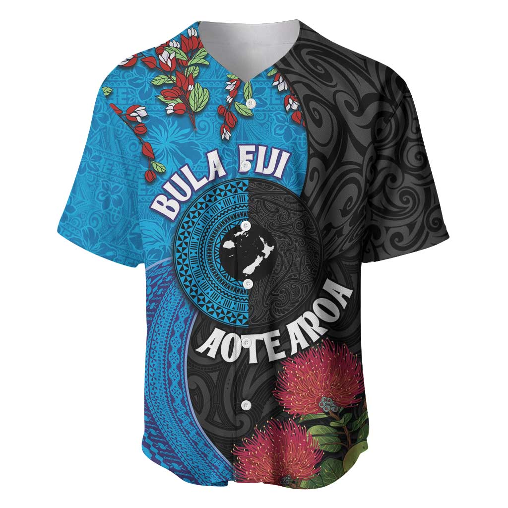 Fiji and New Zealand Together Baseball Jersey Tapa Maori Tattoo mix Tagimoucia and Pohutukawa