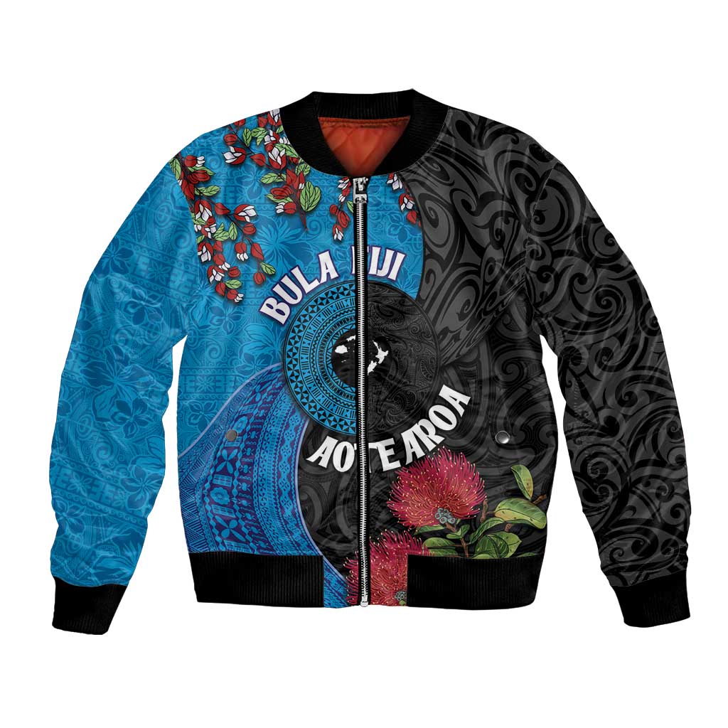 Fiji and New Zealand Together Bomber Jacket Tapa Maori Tattoo mix Tagimoucia and Pohutukawa