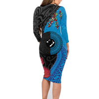 Fiji and New Zealand Together Family Matching Long Sleeve Bodycon Dress and Hawaiian Shirt Tapa Maori Tattoo mix Tagimoucia and Pohutukawa