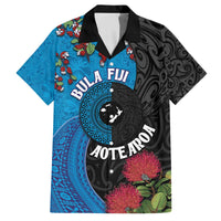Fiji and New Zealand Together Family Matching Off Shoulder Short Dress and Hawaiian Shirt Tapa Maori Tattoo mix Tagimoucia and Pohutukawa