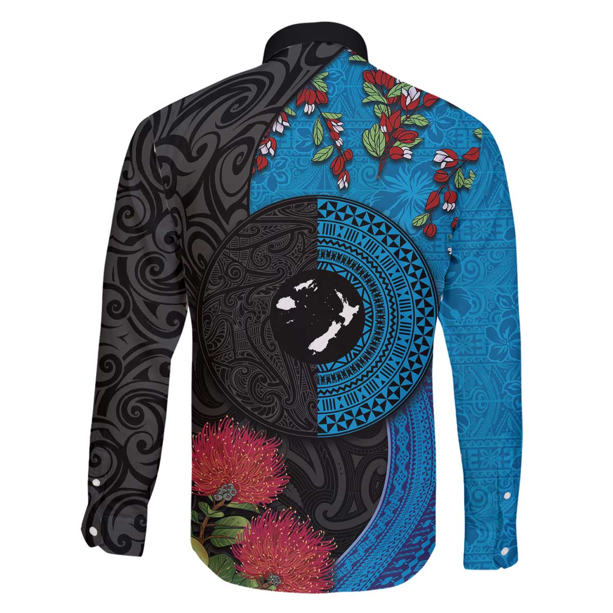 Fiji and New Zealand Together Family Matching Off Shoulder Short Dress and Hawaiian Shirt Tapa Maori Tattoo mix Tagimoucia and Pohutukawa