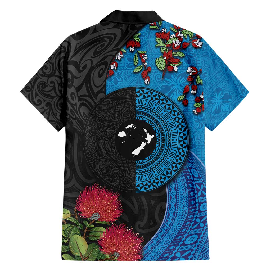 Fiji and New Zealand Together Family Matching Short Sleeve Bodycon Dress and Hawaiian Shirt Tapa Maori Tattoo mix Tagimoucia and Pohutukawa