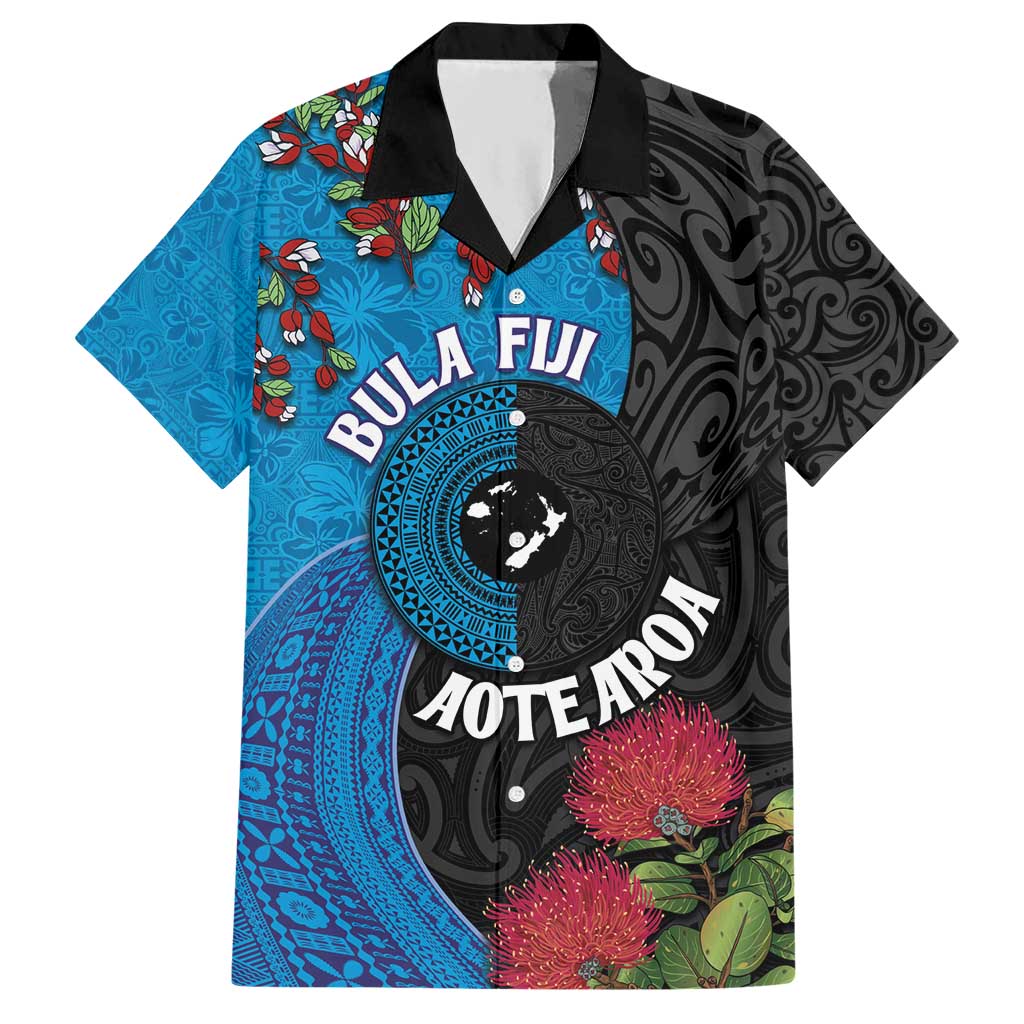 Fiji and New Zealand Together Hawaiian Shirt Tapa Maori Tattoo mix Tagimoucia and Pohutukawa