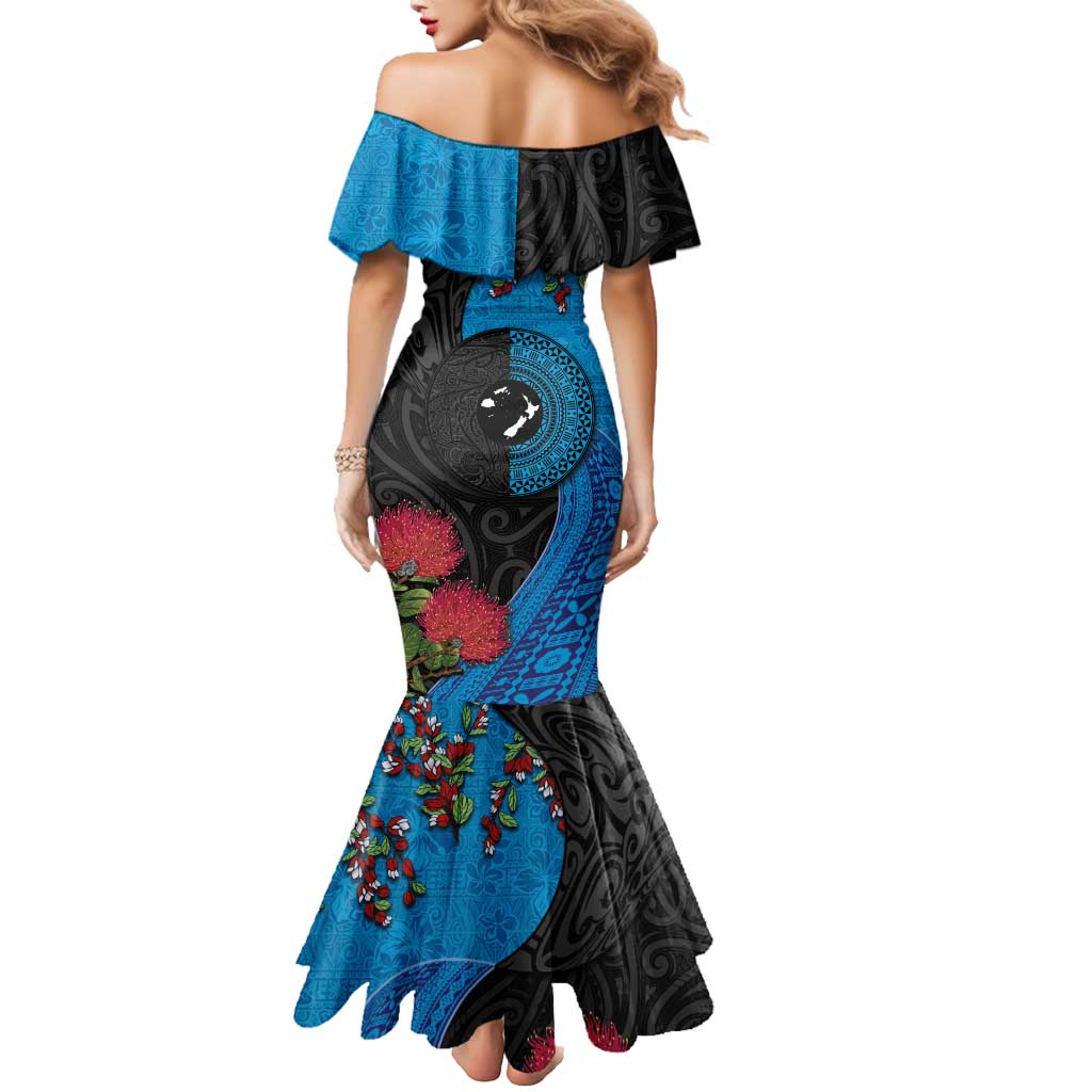 Fiji and New Zealand Together Mermaid Dress Tapa Maori Tattoo mix Tagimoucia and Pohutukawa